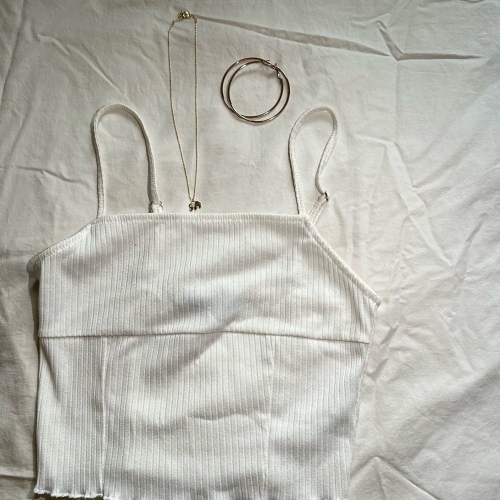 Forever 21 White Ribbed Tank Top